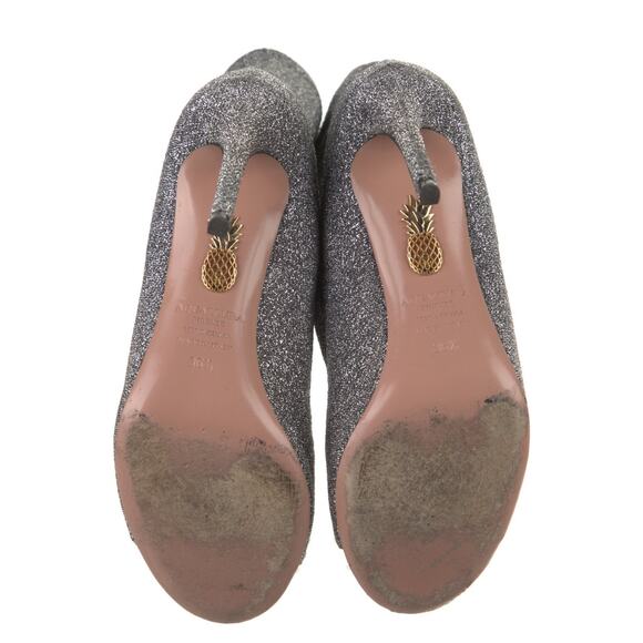 Aquazzura Eclair 105 Silver Lurex Peep Toe Stiletto Booties 36.5 - Picture 5 of 14